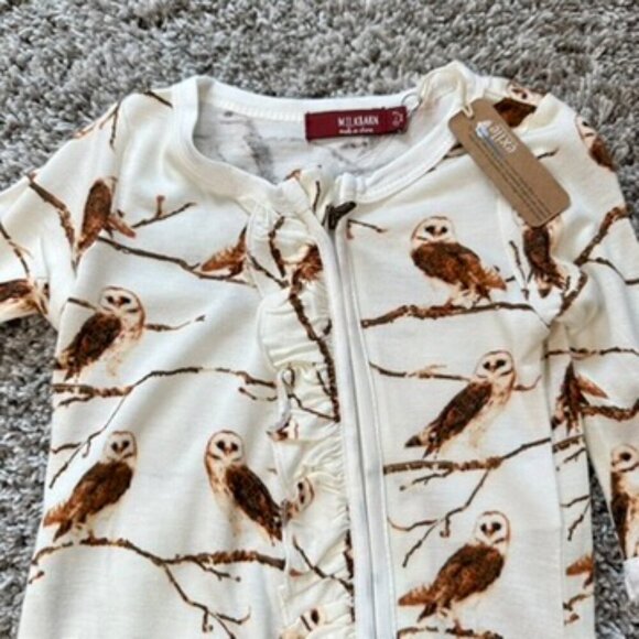 Milkbarn Owl Bamboo Zip Ruffle Footed Romper 0-3 Months NWT Soft Fall Gift - Picture 3 of 7